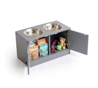 Relaxdays Station d'alimentation Chien, 2 gamelles, Rangement, HxLxP:35,5x60x30cm, surélevée, MDF/INOX, Gris