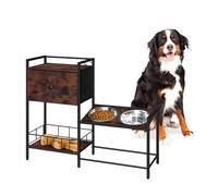 Relaxdays Station d'alimentation pour Chien, 2 gamelles, Rangement, Style Industriel, Brun, 76x90x27 cm