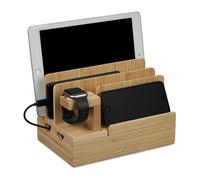 Relaxdays Station de charge, montre connectée, bambou, HxLxP: 15 x 21,5 x 15 cm, support, pour table, nature