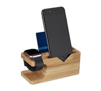 Relaxdays Station de Charge, pour Smartphone & Montre connectée, Bambou, HxLxP: 6 x 14 x 6,5 cm, Support, Nature