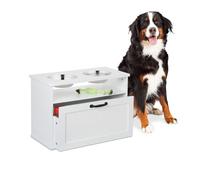 Relaxdays Station repas surélevée pour chiens – 2 gamelles avec rangement, MDF 42×60×30 cm, blanc