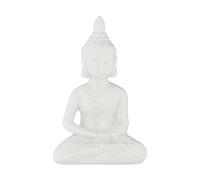 Relaxdays Statue Bouddha Assis, 17 cm de Haut, résistante aux intempéries et au Gel, pour Salon & Jardin, Blanche