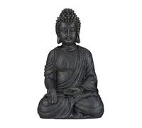 Relaxdays statue Bouddha assis 40 cm, déco Feng Shui, résistante aux intempéries et au gel, statue de jardin gris foncé