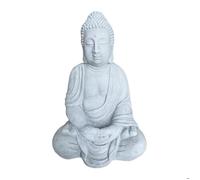 Relaxdays Statue Bouddha assis XL, 70 cm, polyrésine, résistante intempéries et gel, déco jardin vintage, gris clair
