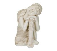 Relaxdays Statue Bouddha XXL, Sculpture Jardin, HLP 61 x 40,5 x 38 cm, résistant aux intempéries et au Gel, Blanc crème