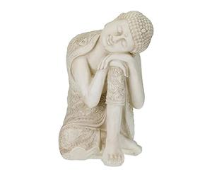 Relaxdays Statue Bouddha XXL, Sculpture Jardin, HLP 61 x 40,5 x 38 cm, résistant aux intempéries et au Gel, Blanc crème