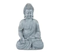 Relaxdays Statue de Bouddha assise 30 cm – polyrésine, résistante intempéries/gel, gris clair