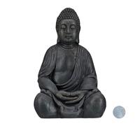 Relaxdays Statue de Buddha Figurine de Bouddha décoration Jardin Sculpture céramique Zen 50 cm, Gris foncé, grisfoncé