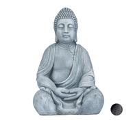 Relaxdays Statue de Buddha Figurine de Bouddha décoration Jardin Sculpture céramique Zen 50 cm, Gris Clair, grisclair