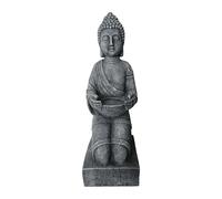 Relaxdays Statue de Bouddha à Genoux 43 cm, polyrésine, Anthracite, déco Jardin et Salon, résistante intempéries et Gel