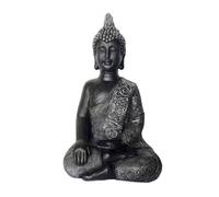 Relaxdays Statue de Bouddha assis, 45 cm, polyrésine, jardin et salon, résistante aux intempéries et au gel, anthracite