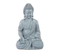 Relaxdays Statue de Bouddha assise, 30 cm, figurine de déco, polyrésine, résistante aux intempéries & au gel, gris clair