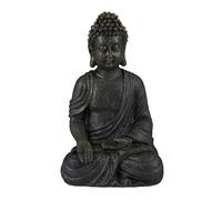 Relaxdays Statue de Bouddha assise, 30 cm, figurine de déco, polyrésine, résistante aux intempéries & au gel, gris foncé