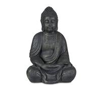 Relaxdays Statue de Bouddha assise 70 cm, figurine de jardin XL, vintage, résistant aux intempéries & au gel, anthracite
