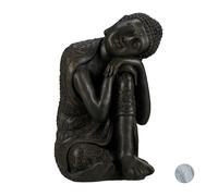 Relaxdays Statue de Bouddha figurine de Bouddha décoration jardin sculpture céramique Zen 60 cm, gris foncé