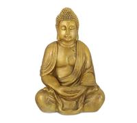 Relaxdays Statue de Bouddha jardin, résistant aux intempéries et au gel, assis, objet déco XL, HLP 70 x 45 x 35 cm, doré