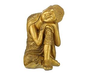 Relaxdays Statue de Bouddha Jardin, résistant aux intempéries et au Gel, Repos, Objet déco XL, HLP 61 x 40 x 37 cm, doré