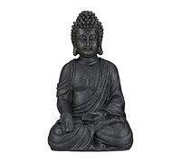 Relaxdays Statue de Buddha Figurine de Bouddha décoration Jardin Sculpture céramique Zen 40 cm, Gris foncé, grisfoncé