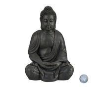 Relaxdays Statue de Buddha figurine de Bouddha décoration jardin sculpture polyrésine Zen 70 cm, gris foncé