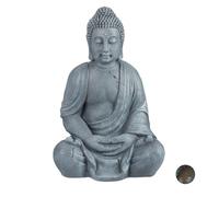 Relaxdays Statue de Buddha Figurine de Bouddha décoration Jardin Sculpture céramique Zen 70 cm, Clair, Gris/argenté/métallique