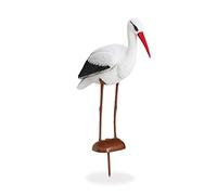 Relaxdays Statue de Jardin Cigogne, Lot de 4, Figurine de décoration, Protection héron, Naissance, 80 x 22 x 64 cm, Blanc/Rouge