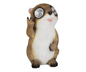 relaxdays Statue de Jardin Marmotte, Statue d’Animal avec Yeux solaires LED, Déco pour Jardin, Balcon, 23 x 13 x 13 cm