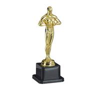 Relaxdays Statue de vainqueur, Lot de 3, Socle carré, Figurine avec Couronne, trophée de vainqueur, Hollywood, 18 cm de Haut, doré
