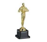 Relaxdays Statue de vainqueur, Socle carré, Figurine avec Couronne, trophée de vainqueur, Hollywood, 18 cm de Haut, doré