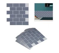 Relaxdays Sticker carrelage, set 10, panneau adhésif mural 3D, salle de bain, 30,5 x 30,5 cm, métro parisien, gris