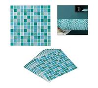 Relaxdays Sticker carrelage, set 10, aspect mosaïque, adhésif, cuisine salle bain, 23,5x 23,5 cm, panneau mural 3D, vert