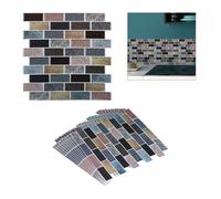 Relaxdays Sticker carrelage set de 10 aspect pierre adhésif cuisine SDB 31 x 31 cm panneau mural 3D design A