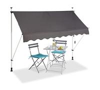 Relaxdays Store Balcon, Manivelle, Hauteur Réglable, Résistant UV, Polyester, Acier, Embouts, 250 x 120 cm, Gris