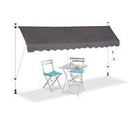 Relaxdays Store Balcon, Manivelle, Hauteur Réglable, Résistant UV, Polyester, Acier, Embouts, 350 x 120 cm, Gris