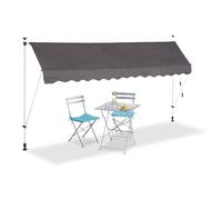 Relaxdays, Gris Store Balcon, Manivelle, Hauteur Réglable, Résistant UV, Polyester, Acier, Embouts, 350 x 120 cm