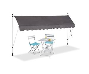 Relaxdays Store Balcon, Manivelle, Hauteur Réglable, Résistant UV, Polyester, Acier, Embouts, 350 x 120 cm, Gris