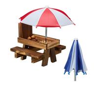 Relaxdays Superbe mangeoire pour écureuils, Design Original, 2 parasols, Table avec bancs, à Suspendre, Marron foncé