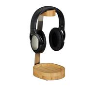 Relaxdays Support casque – Bambou & métal, fixation pour écouteurs, pieds caoutchouc, design naturel