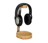 Relaxdays Support à casque audio, bambou, Métal, Fixation pour casque, Rangement, design élégant, naturel