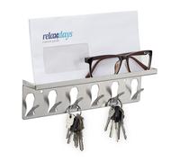 Relaxdays Support à clé, 6 crochets, pose-courrier, design moderne, HxLxP : 7x24,5x5 cm, acier, armoire à clefs, argenté