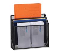 Relaxdays Support à documents, rangement courrier autonome avec 3 rangements, pour le bureau, métal, 29,5x32x9 cm, Noir