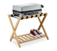 Relaxdays Support à valises, pliant, bambou, HxLxP: 56x68,5x41,5 cm, porte-bagage avec étagère, pour sac, hôtel, nature