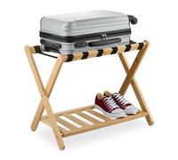 Relaxdays Support à valises, Pliant, Bambou, HxLxP: 56x68,5x41,5 cm, Porte-Bagage avec étagère, pour Sac, hôtel, Nature