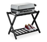 Relaxdays Support à valises, Pliant, Bambou, HxLxP: 56x68,5x41,5 cm, Porte-Bagage avec étagère, Sac Voyage, hôtel, Noir