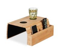 Relaxdays Support accoudoir, Bambou, HxLxP: 5,5x50x33,5 cm, Plateau, Dessous de Verre, 2 Compartiments, Nature - Noir