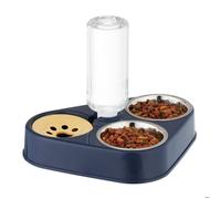 Relaxdays Support avec 2 gamelles et Distributeur d'eau, pour Chats et Petits Chiens, Bouteille 120 ML, Bleu/argenté