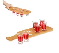 Relaxdays Planche à Shots, avec 6 Verres, 4 cl, Support avec Manche, idée Cadeau, Bambou, Nature