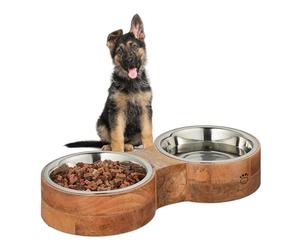 Relaxdays Support avec gamelles, Chiens, 2 Bols en Acier Inoxydable de 2,2 L, HxLxP : 8 x 48 x 22 cm, Nature - argenté