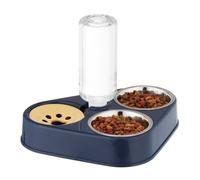 Relaxdays Support avec 2 gamelles et Distributeur d'eau, pour Chats et Petits Chiens, Bouteille 120 ML, Bleu/argenté