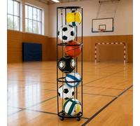 Relaxdays Support Ballons, HxP 148,5x33 cm, 4 roulettes Frein, Noir | Métal, chariot à ballons pour le football et le basket-ball