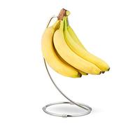 Relaxdays Support Bananes avec Pied Rond, Lot de 3, Crochet Bananes, Porte Fruits, Bananes, Raisins, en Fer chromé, argenté